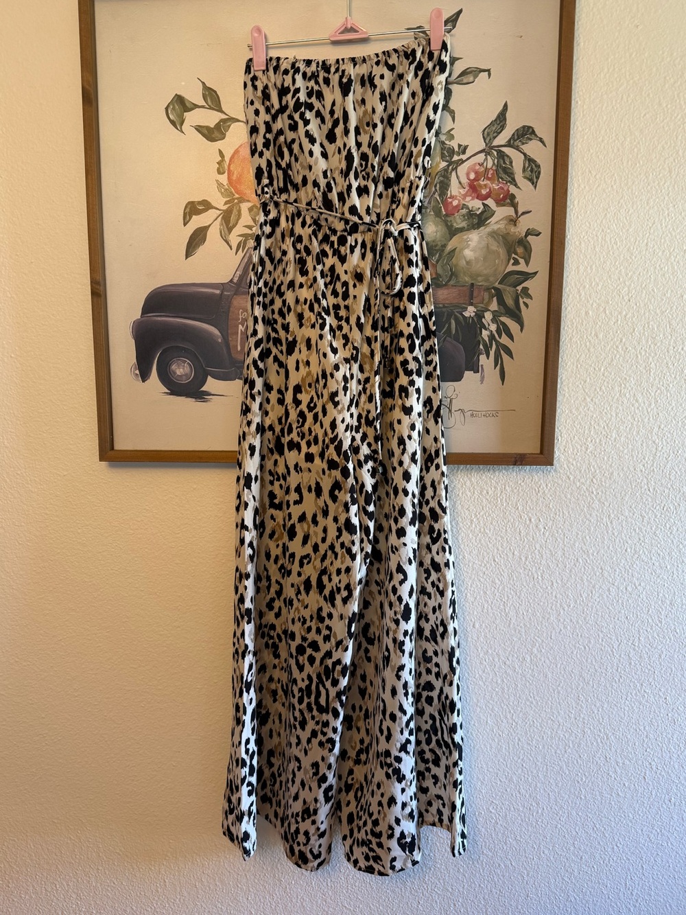 She + Sky Beige and Black Leopard Print Strapless Maxi
